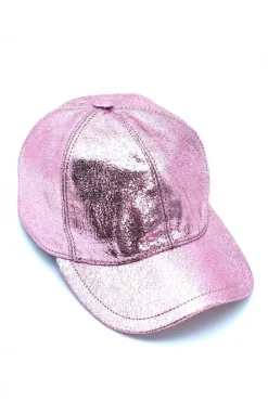 Donna D'Arienzo Cappello baseball in pelle rosa laminato unisex berretto strappo regolabile