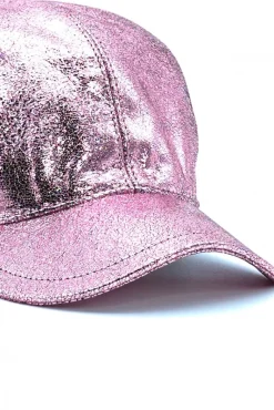 Donna D'Arienzo Cappello baseball in pelle rosa laminato unisex berretto strappo regolabile