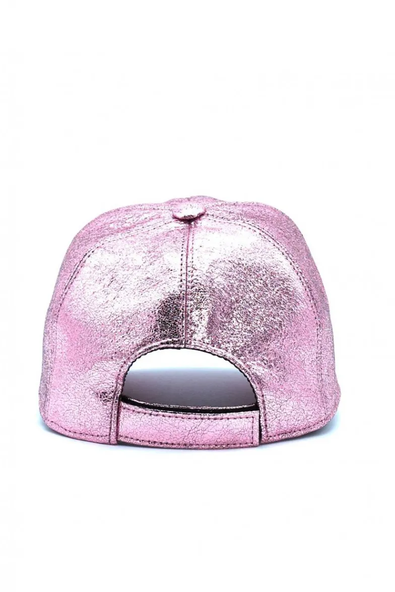 Donna D'Arienzo Cappello baseball in pelle rosa laminato unisex berretto strappo regolabile