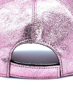 Donna D'Arienzo Cappello baseball in pelle rosa laminato unisex berretto strappo regolabile