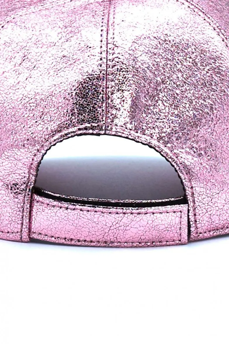 Donna D'Arienzo Cappello baseball in pelle rosa laminato unisex berretto strappo regolabile