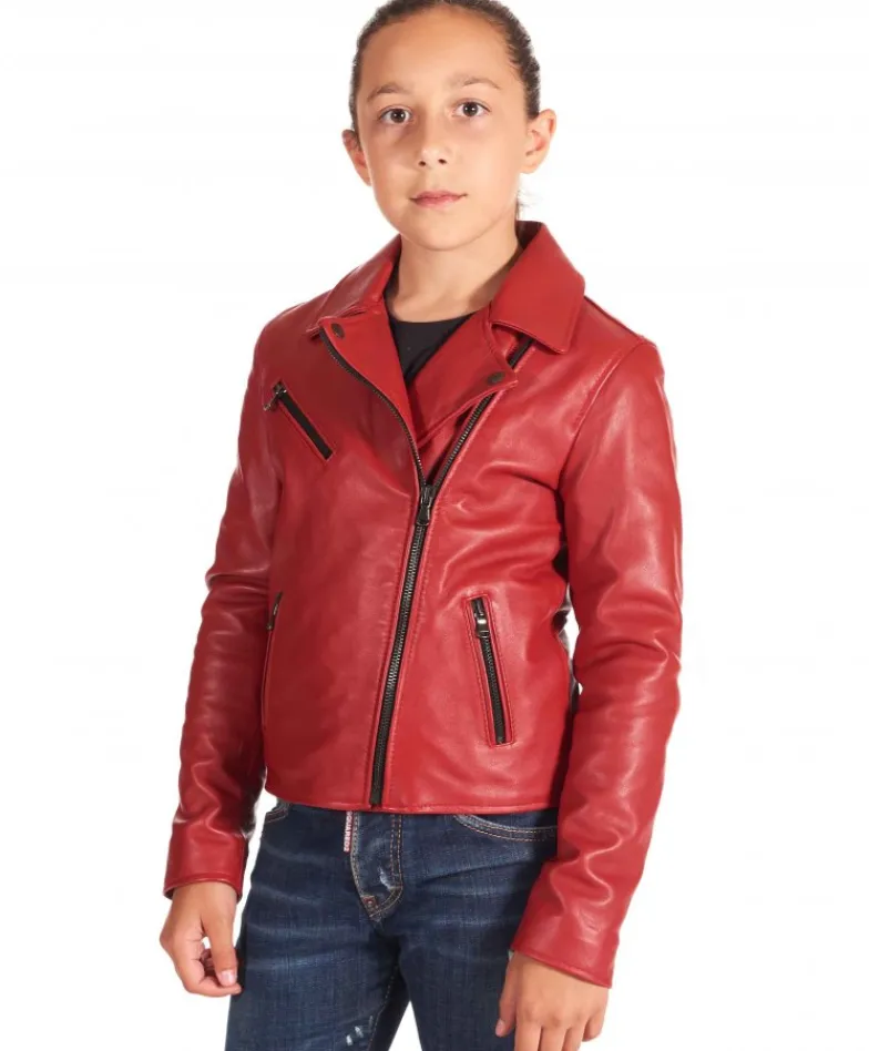 Bambino D'Arienzo Chiodo Baby - Chiodo Baby rosso unisex giacca in pelle per bambino