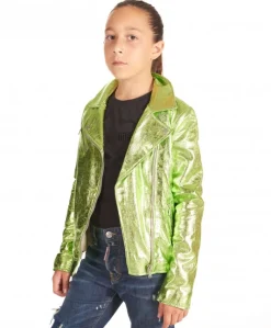 Bambino D'Arienzo Chiodo Baby - Chiodo baby giacca unisex in pelle laminata verde