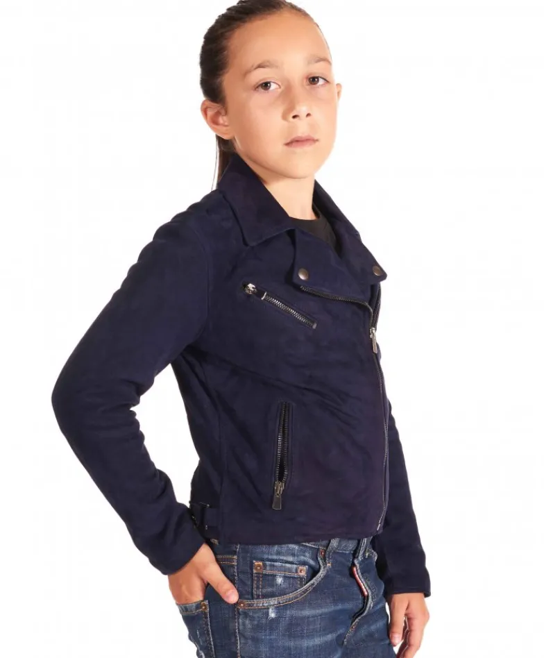 Bambino D'Arienzo Chiodo Baby - Giacca Unisex Chiodo Baby in pelle scamosciata blu
