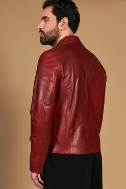 Uomo D'Arienzo Chiodo biker - Chiodo biker in pelle rossa con cintura effetto liscio