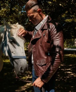 Uomo D'Arienzo Chiodo biker - Chiodo biker in pelle testa di moro con cintura effetto vintage