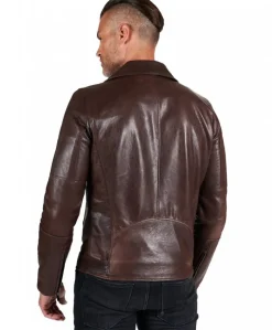 Uomo D'Arienzo Chiodo biker - Chiodo biker in pelle testa di moro con cintura effetto vintage