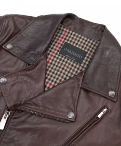 Uomo D'Arienzo Chiodo biker - Chiodo biker in pelle testa di moro con cintura effetto vintage