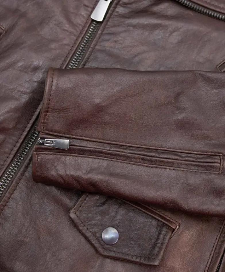 Uomo D'Arienzo Chiodo biker - Chiodo biker in pelle testa di moro con cintura effetto vintage