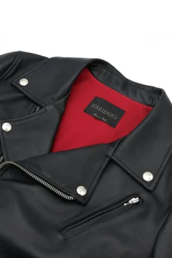 Uomo D'Arienzo Chiodo biker - Chiodo biker in pelle nera con cintura nappa effetto liscio