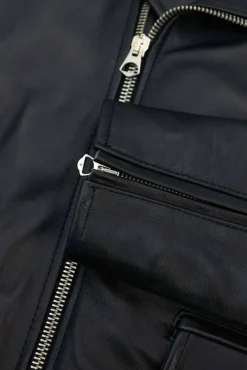 Uomo D'Arienzo Chiodo biker - Chiodo biker in pelle nera con cintura nappa effetto liscio
