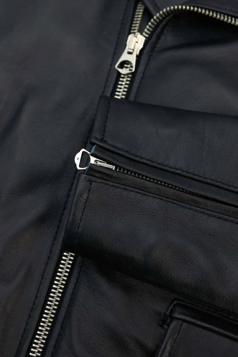 Uomo D'Arienzo Chiodo biker - Chiodo biker in pelle nera con cintura nappa effetto liscio