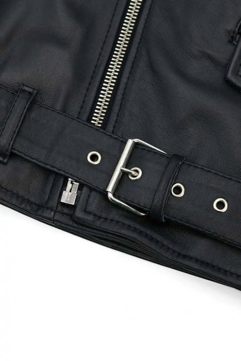 Uomo D'Arienzo Chiodo biker - Chiodo biker in pelle nera con cintura nappa effetto liscio