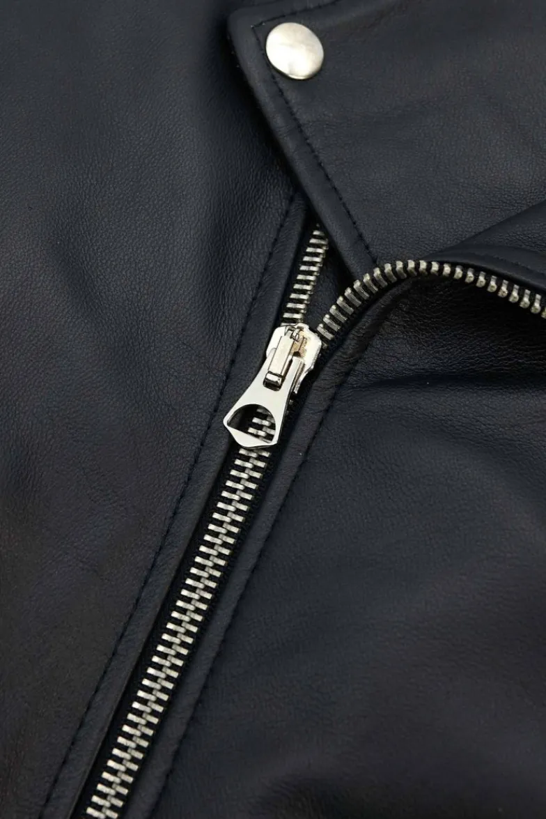 Uomo D'Arienzo Chiodo biker - Chiodo biker in pelle nera con cintura nappa effetto liscio