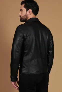 Uomo D'Arienzo Chiodo biker - Chiodo biker in pelle nera con cintura nappa effetto liscio