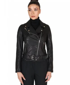 Donna D'Arienzo Chiodo D - Chiodo in pelle vegetale nera con cintura effetto vintage