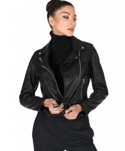 Donna D'Arienzo Chiodo D - Chiodo in pelle vegetale nera con cintura effetto vintage
