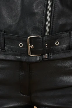 Donna D'Arienzo Chiodo D - Chiodo in pelle nera con cintura nappa effetto liscio
