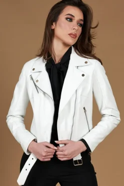 Donna D'Arienzo Chiodo D - Chiodo in pelle bianca con cintura nappa effetto liscio