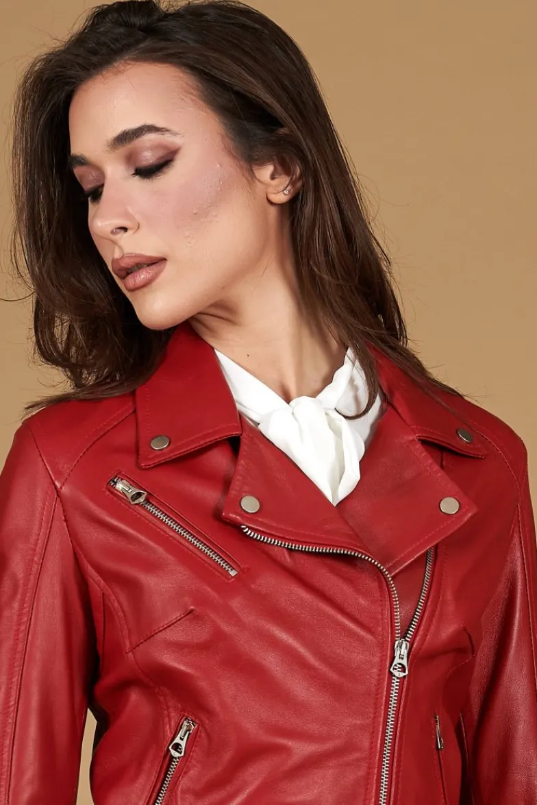 Donna D'Arienzo Chiodo D - Chiodo in pelle rossa con cintura nappa effetto liscio