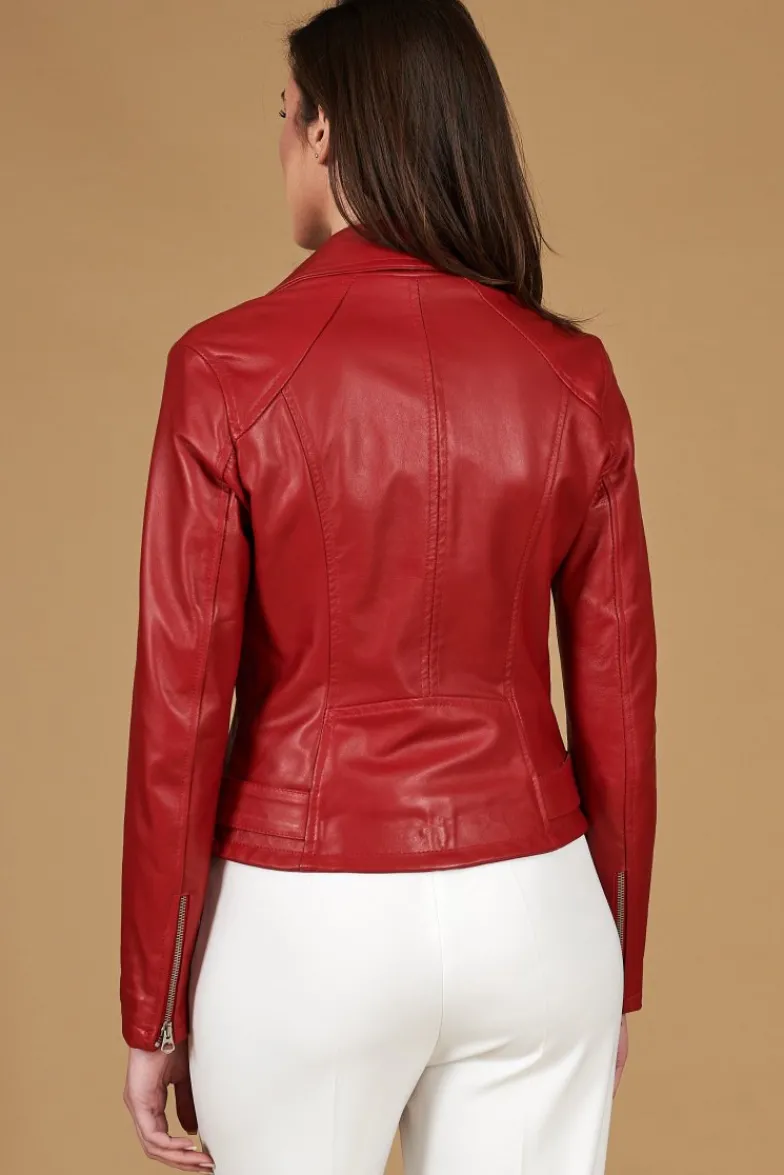 Donna D'Arienzo Chiodo D - Chiodo in pelle rossa con cintura nappa effetto liscio
