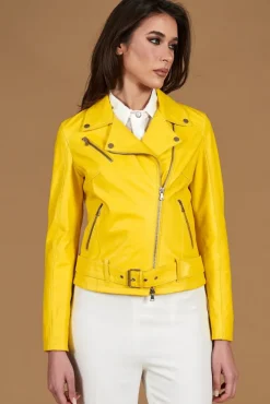 Donna D'Arienzo Chiodo D - Chiodo in pelle giallo con cintura nappa effetto liscio