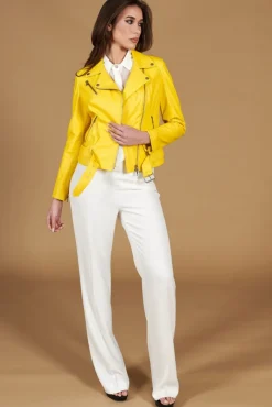 Donna D'Arienzo Chiodo D - Chiodo in pelle giallo con cintura nappa effetto liscio