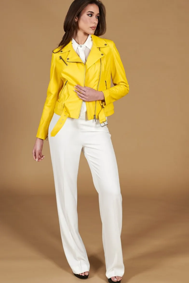 Donna D'Arienzo Chiodo D - Chiodo in pelle giallo con cintura nappa effetto liscio