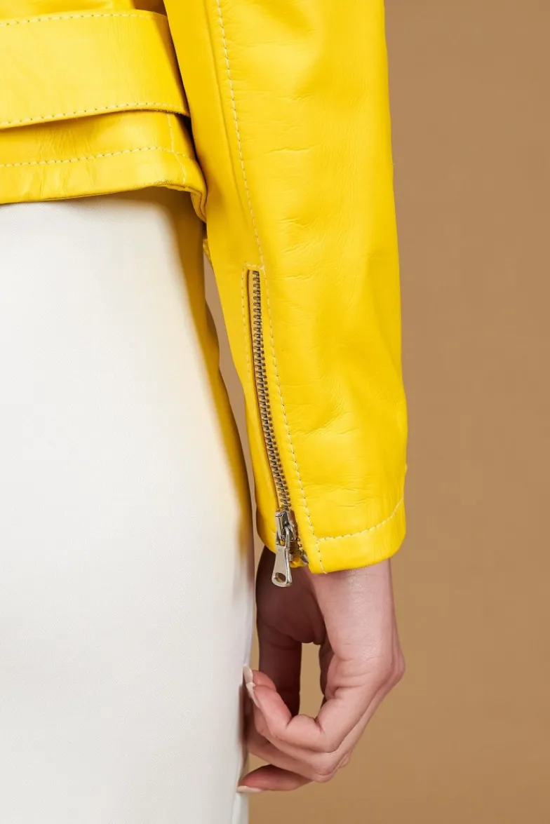 Donna D'Arienzo Chiodo D - Chiodo in pelle giallo con cintura nappa effetto liscio