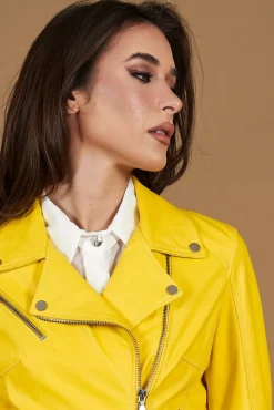 Donna D'Arienzo Chiodo D - Chiodo in pelle giallo con cintura nappa effetto liscio