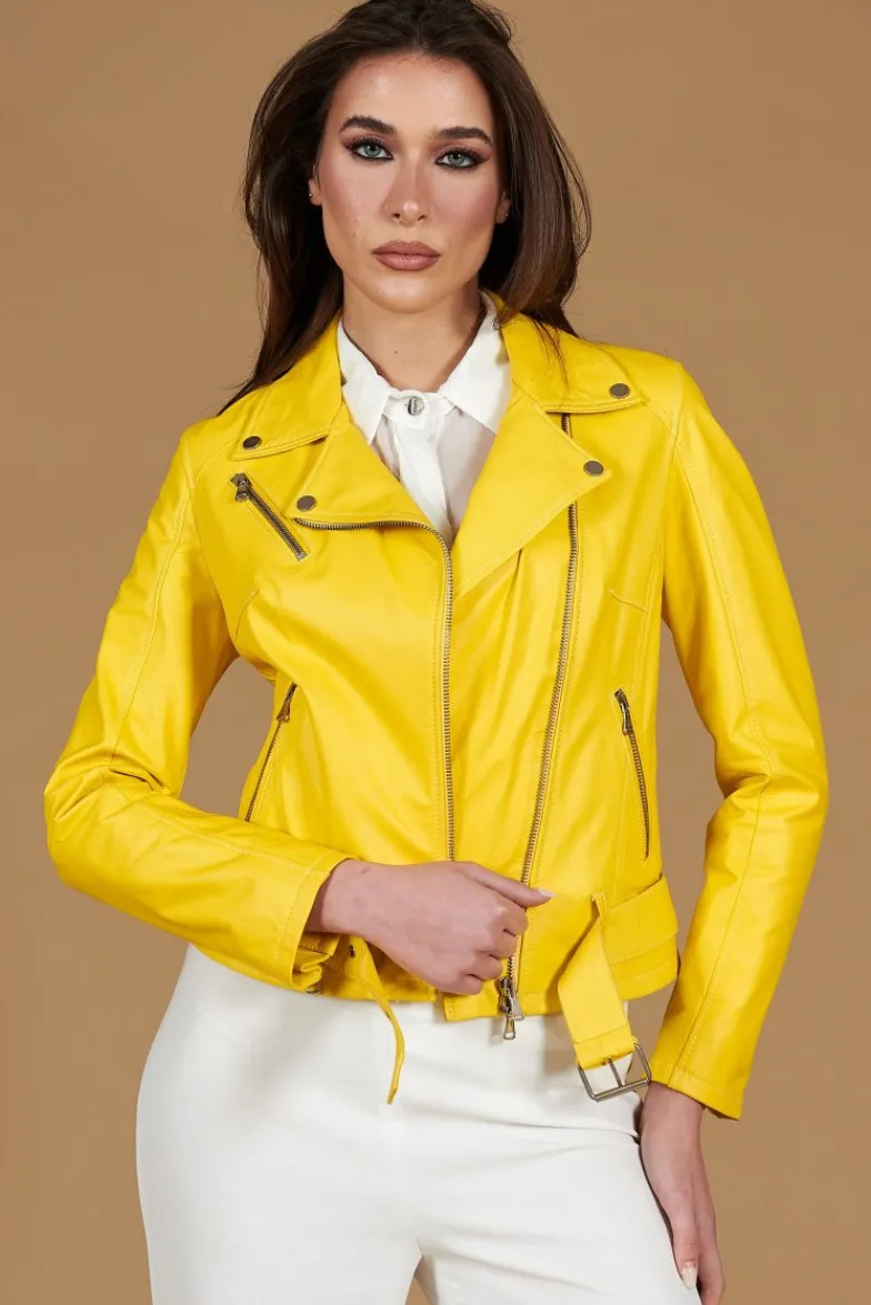 Donna D'Arienzo Chiodo D - Chiodo in pelle giallo con cintura nappa effetto liscio