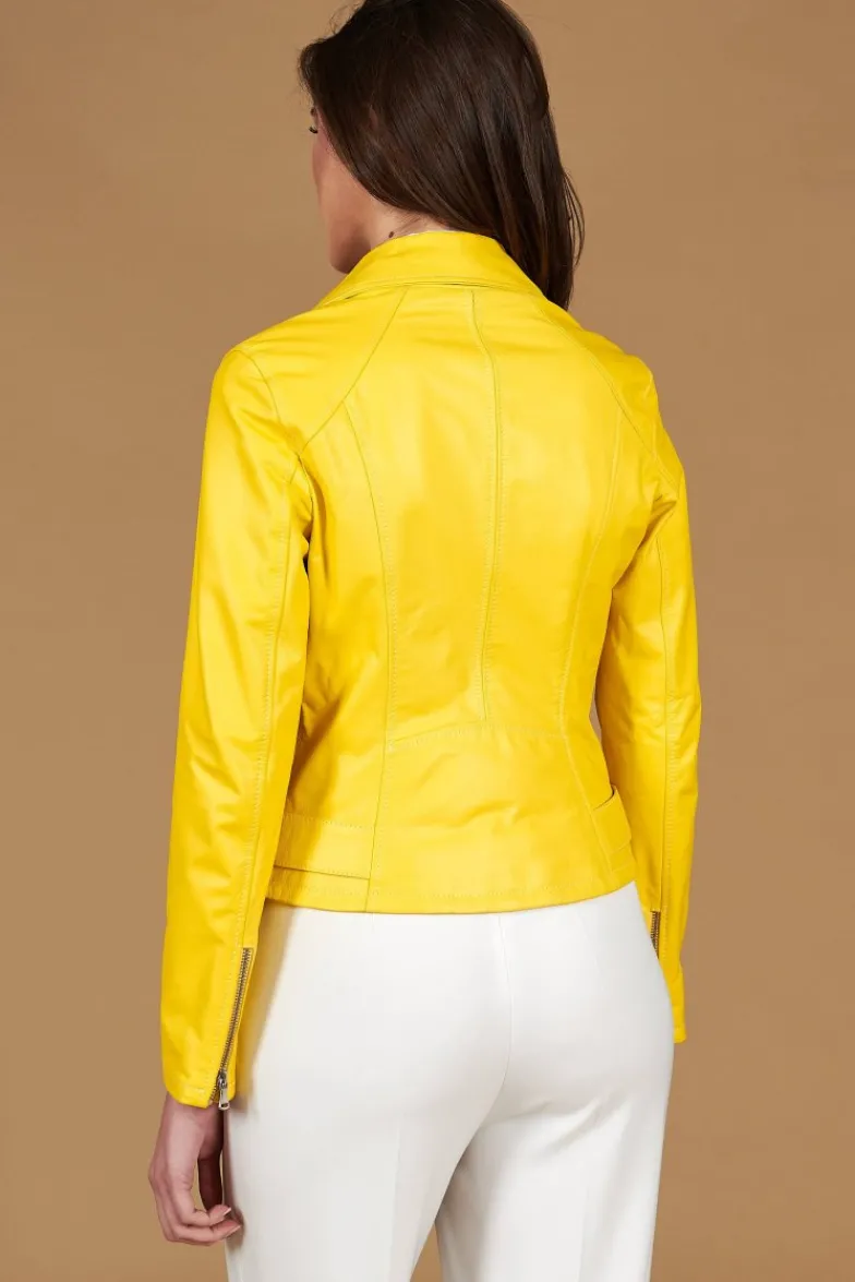 Donna D'Arienzo Chiodo D - Chiodo in pelle giallo con cintura nappa effetto liscio