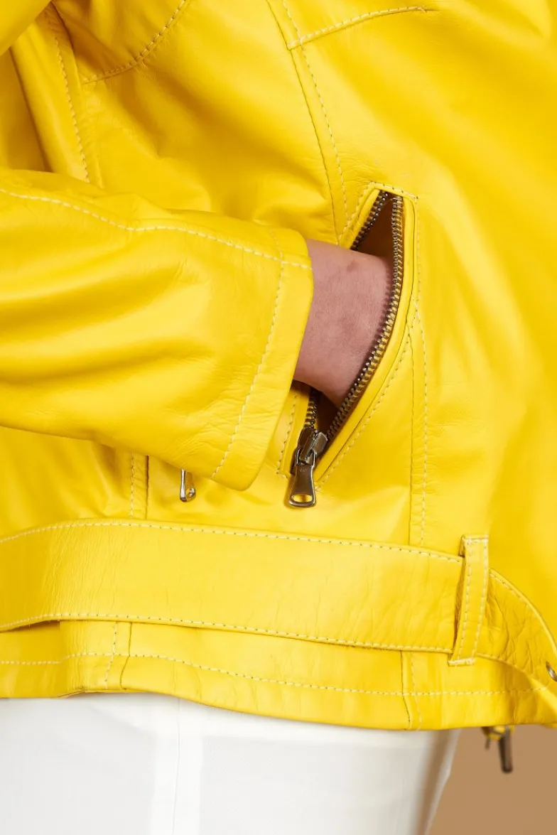 Donna D'Arienzo Chiodo D - Chiodo in pelle giallo con cintura nappa effetto liscio