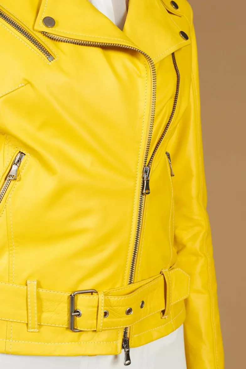 Donna D'Arienzo Chiodo D - Chiodo in pelle giallo con cintura nappa effetto liscio