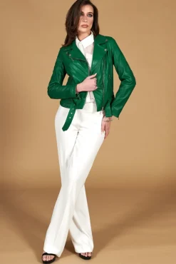Donna D'Arienzo Chiodo D - Chiodo in pelle naturale verde con cintura