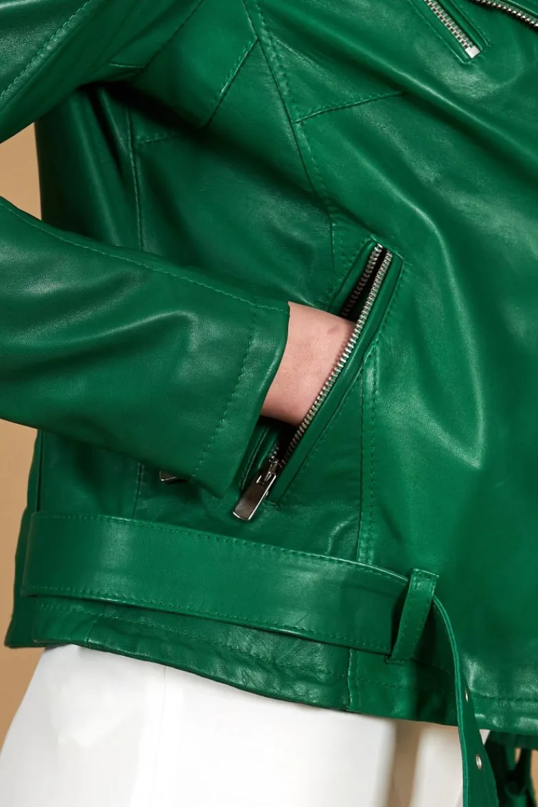 Donna D'Arienzo Chiodo D - Chiodo in pelle naturale verde con cintura