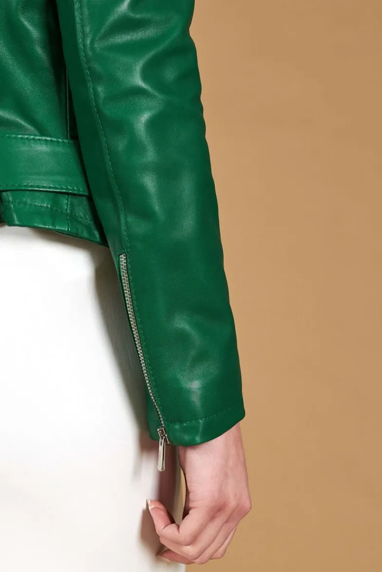 Donna D'Arienzo Chiodo D - Chiodo in pelle naturale verde con cintura