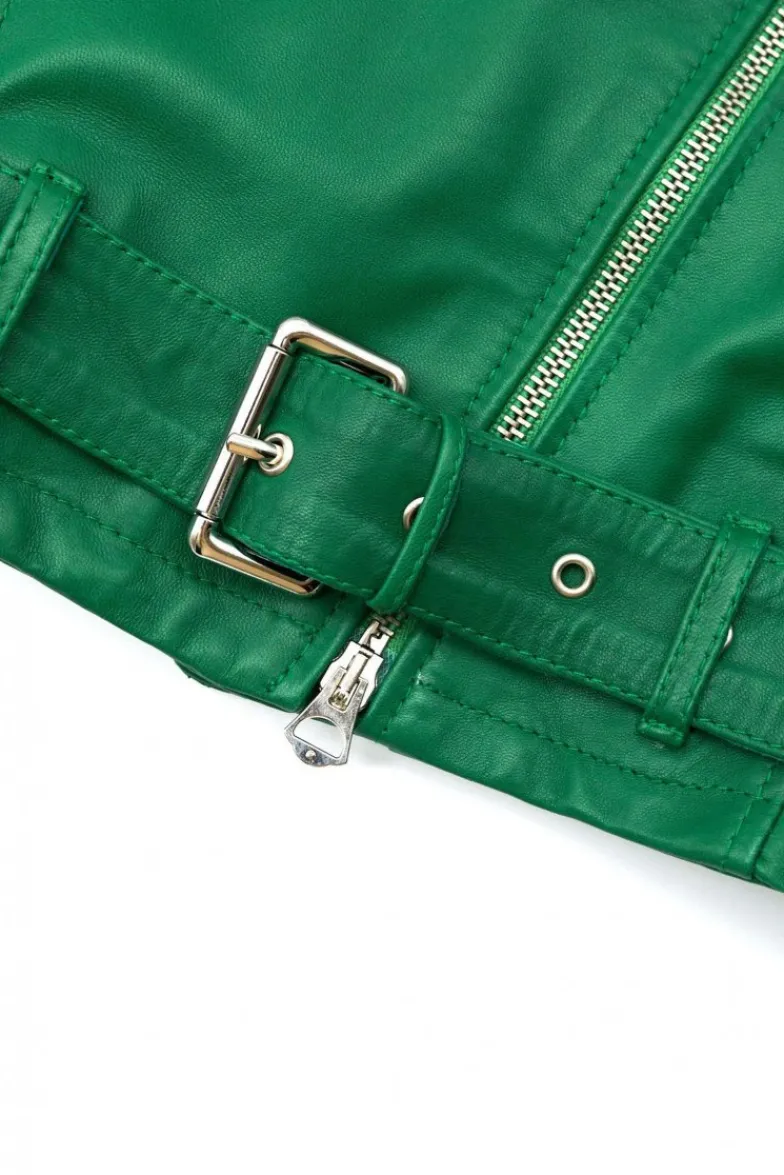 Donna D'Arienzo Chiodo D - Chiodo in pelle naturale verde con cintura