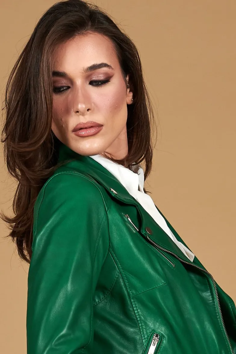 Donna D'Arienzo Chiodo D - Chiodo in pelle naturale verde con cintura