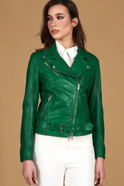 Donna D'Arienzo Chiodo D - Chiodo in pelle naturale verde con cintura