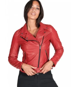 Donna D'Arienzo Chiodo D - Chiodo in pelle rossa con cintura nappa effetto liscio