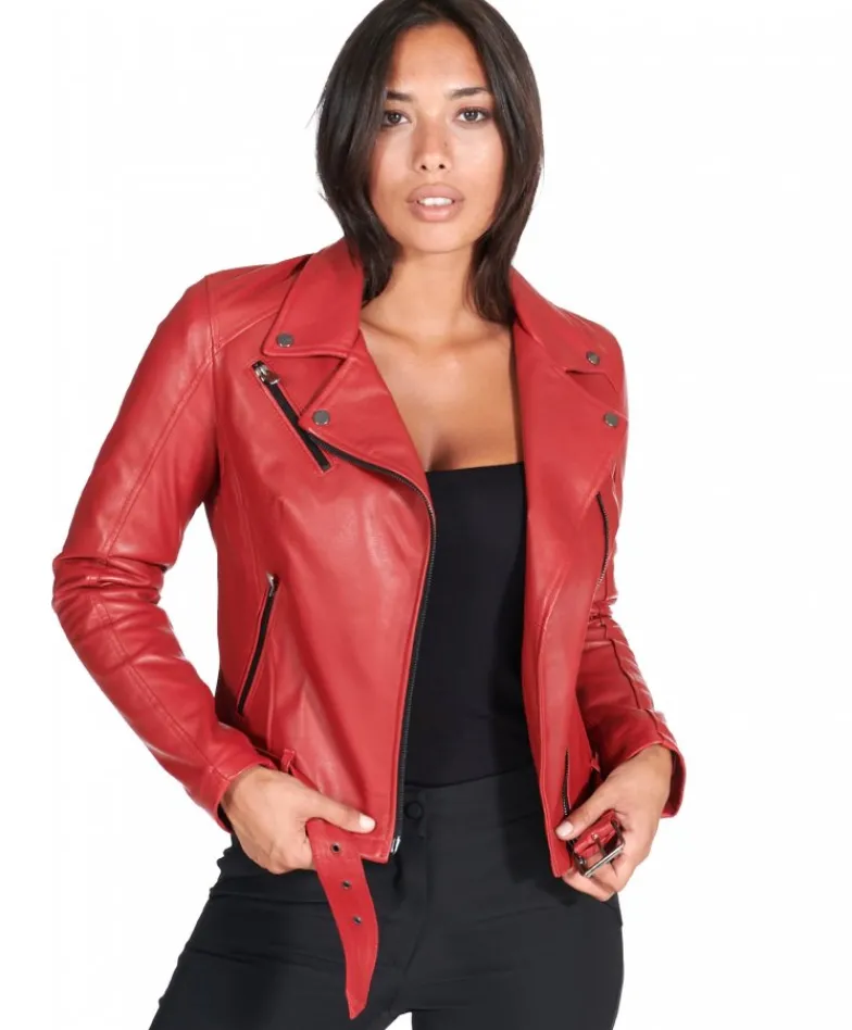 Donna D'Arienzo Chiodo D - Chiodo in pelle rossa con cintura nappa effetto liscio