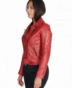 Donna D'Arienzo Chiodo D - Chiodo in pelle rossa con cintura nappa effetto liscio