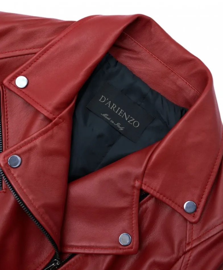 Donna D'Arienzo Chiodo D - Chiodo in pelle rossa con cintura nappa effetto liscio