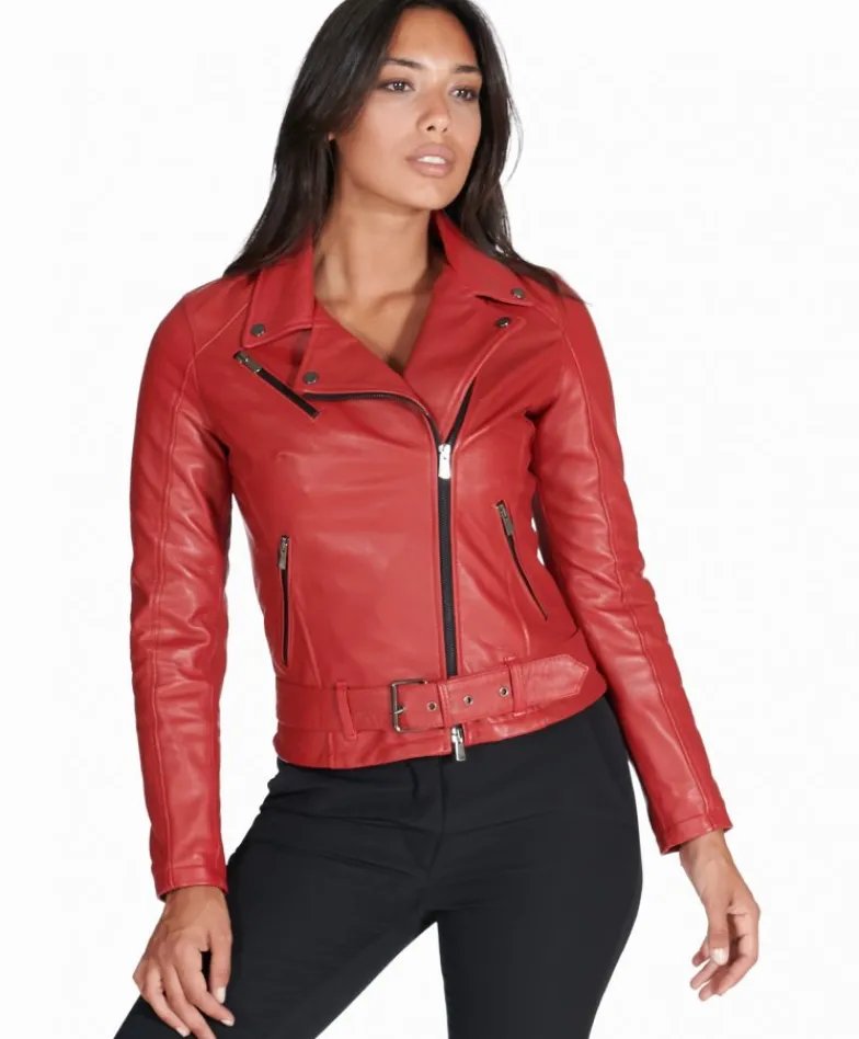 Donna D'Arienzo Chiodo D - Chiodo in pelle rossa con cintura nappa effetto liscio