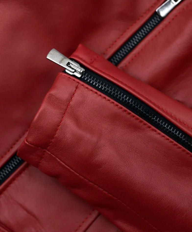 Donna D'Arienzo Chiodo D - Chiodo in pelle rossa con cintura nappa effetto liscio