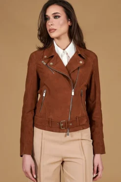 Donna D'Arienzo Chiodo D - Chiodo in pelle camoscio color cuoio con cintura