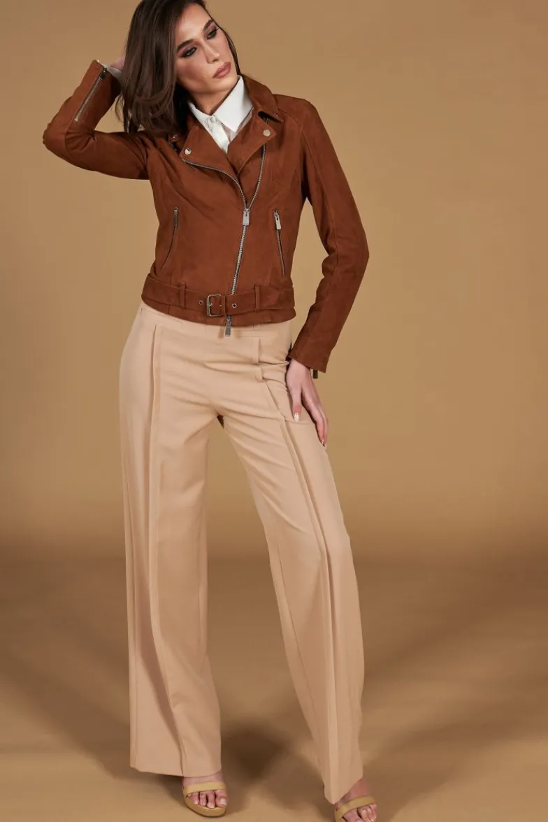 Donna D'Arienzo Chiodo D - Chiodo in pelle camoscio color cuoio con cintura
