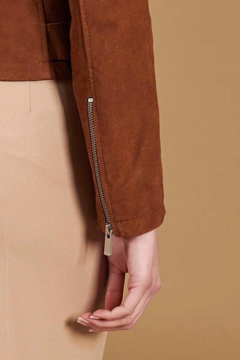 Donna D'Arienzo Chiodo D - Chiodo in pelle camoscio color cuoio con cintura