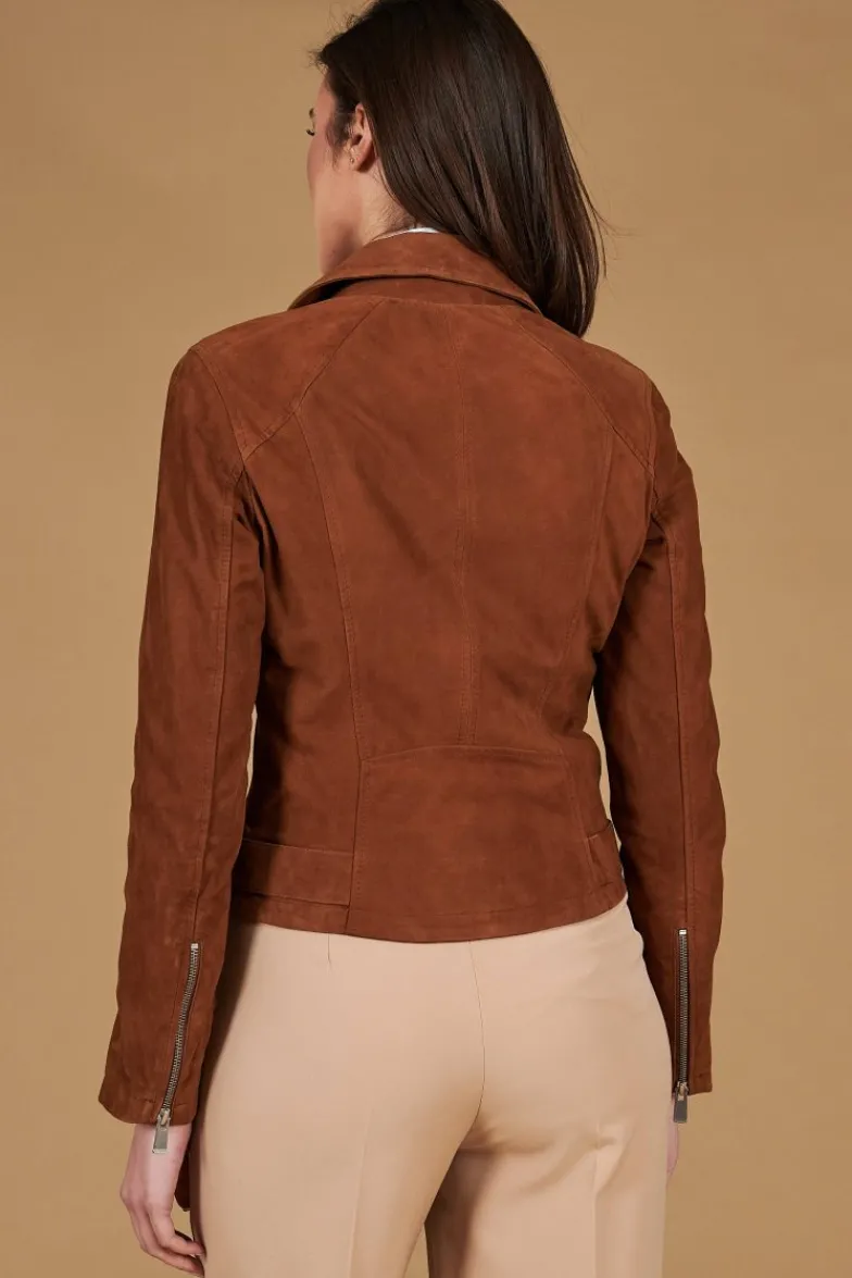 Donna D'Arienzo Chiodo D - Chiodo in pelle camoscio color cuoio con cintura
